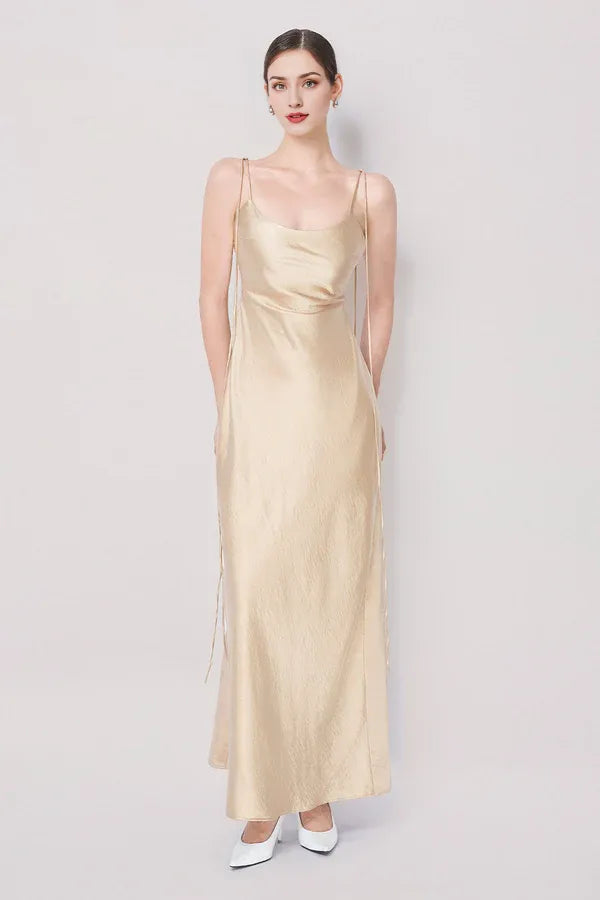 Vestido Weitese con tirantes finos de satén, largo hasta el suelo, sin mangas, elegante, cuello redondo, sin espalda, vestido de fiesta